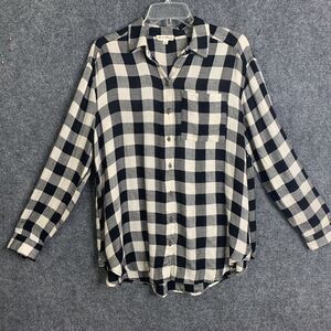 Jane & Delancey B&W Check Rayon Light Flannel Shirt Women M Long Sleeve Soft